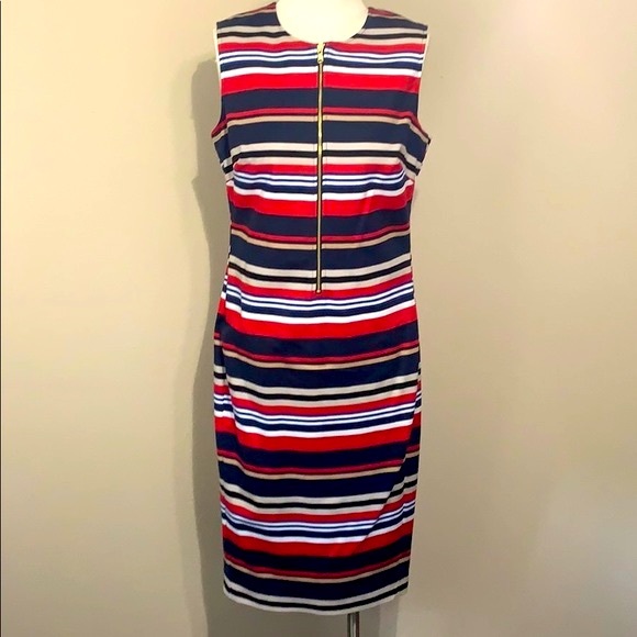 Donna Karan Sleeveless Striped Sheath Dress Size 10 - Picture 2 of 11